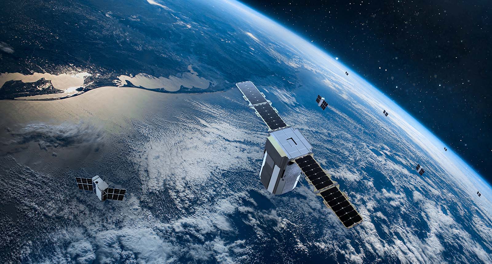 Spire satellite constellation in space